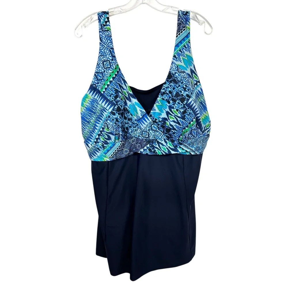 Malibu‎ Dream Girl Plus Size 24W Swim Dress Navy Blue One Piece Modest Suit 1021